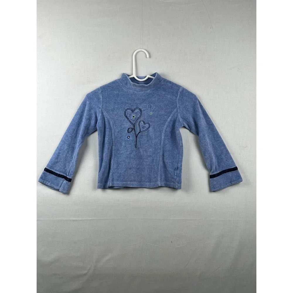 Healthtex Kidmatch Mock Neck Heart Graphic Top Girls Size 6X Blue Long Sleeve